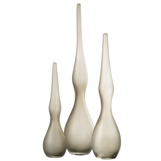 J-Line J Line Grands vases Grand vase Vases hauts Vase haut. Jolipa Set 3 Vase Yara Courbe Flute Verre Greige.