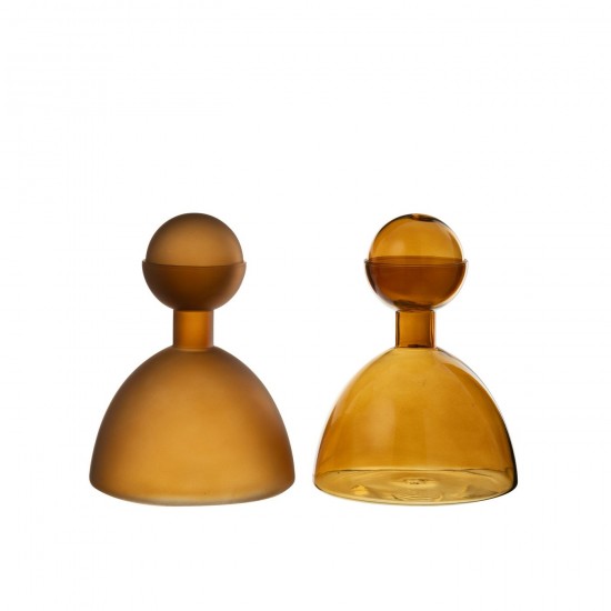 J-Line J Line vases Jolipa Vase Bouteille Bouchon Rond Verre Brillant Mat Marron Assortiment De 2.