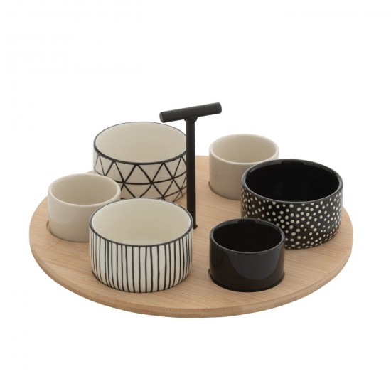 J-Line J Line assiettes de mise en bouche Jolipa Service A Tapas 6 Sets Plateau Bambou Boite Noir Blanc.