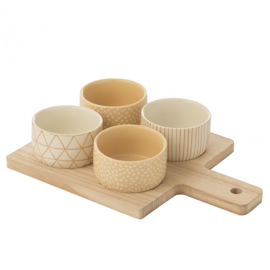 J-Line J Line assiettes de mise en bouche Jolipa Service A Tapas 4 Sets Plateau Bois Boite Creme Blanc.