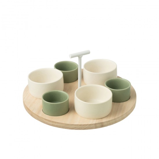 J-Line J Line assiettes de mise en bouche Jolipa Service A Tapas 6 Sets Plateau Bois Boite Vert Blanc.