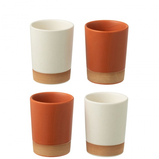 J-Line J Line boites Jolipa Boite 4 Tasse Ceramique Orange Blanc.