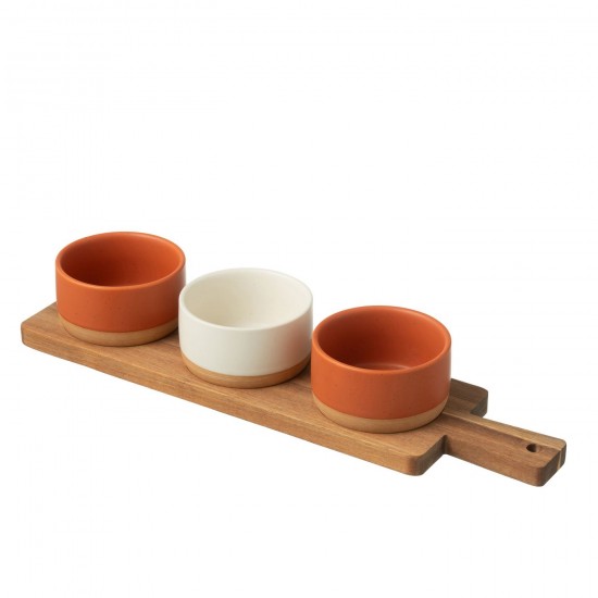 J-Line J Line assiettes de mise en bouche Jolipa Service Tapas 3 Sets Plateau Bois Boite Orange Blanc.
