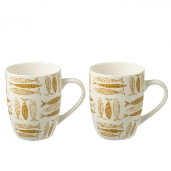J-Line J Line tasses de cafe Jolipa Boite 2 Mugs Poisson Ceramique Marron.