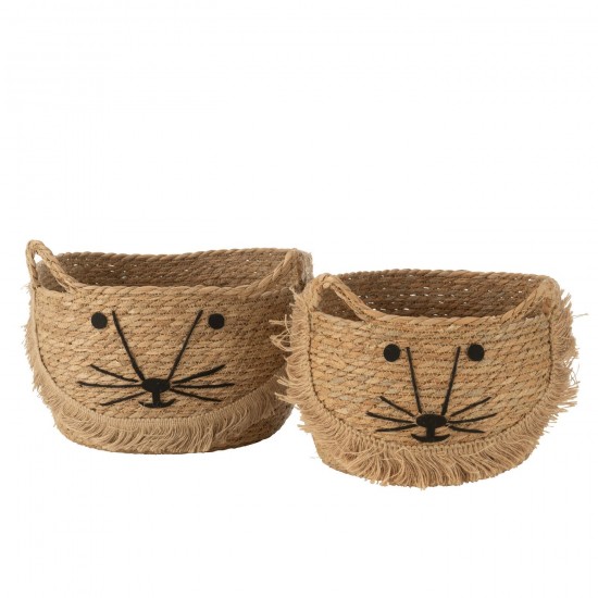 J-Line J Line paniers de rangement Jolipa Set 2 Panier Kitty Roseau Naturel Noir.