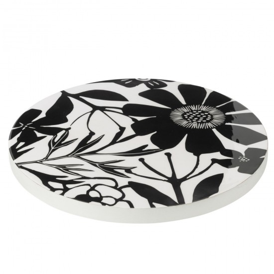 J-Line J Line Plateau de service plateaux de service Jolipa Plateau Tournant Rond Motif Floral Bois De Manguier Noir Blanc.