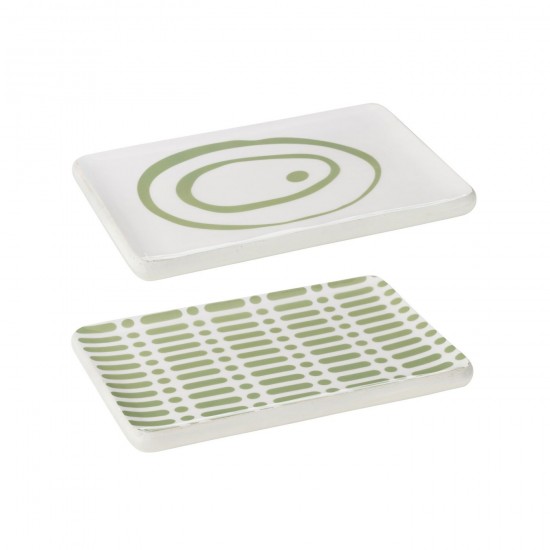J-Line J Line plats Jolipa Plat Rectangulaire Bois De Manguier Vert Blanc Assortiment De 2.
