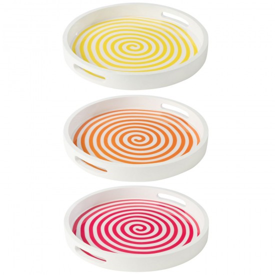 J-Line J Line série de vaisselle Jolipa Plateau Rond Bois De Manguier Rose Orange Jaune Assortiment De 3.