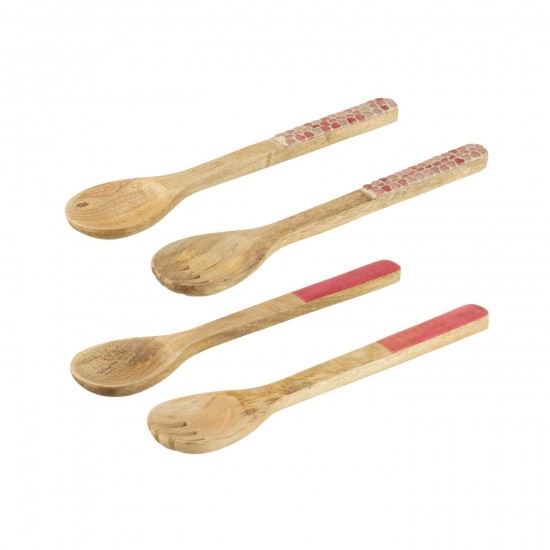 J-Line J Line couverts Jolipa Set 2 Couvert A Salade Long Bois De Manguier Rose Assortiment De 2.