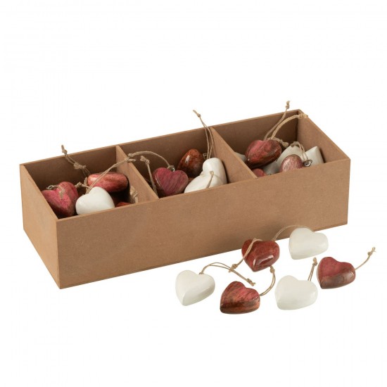 J-Line J Line pendeloques Jolipa Boite 48 Suspension Coeur Bois De Manguier Blanc Rose.