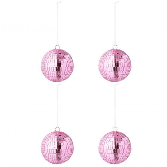 J-Line J Line boules de noel Jolipa Boite De 4 Boule De Noël Miroir Verre Rose Large.