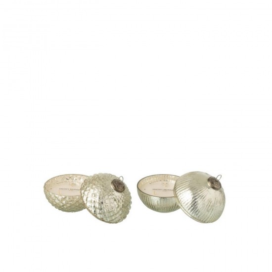 J-Line J Line bougies parfumées Jolipa Bougie Parfumée Boule De Noël Verre Argenté Small Assortiment De 2.