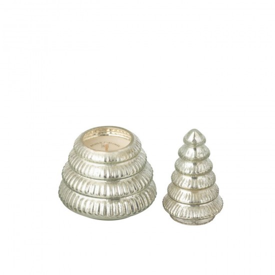 J-Line J Line bougies parfumées Jolipa Bougie Parfumée Arbre Cotelé Verre Argenté Small.