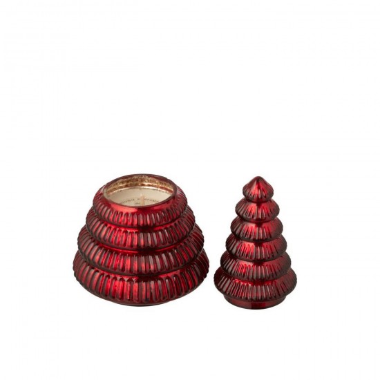 J-Line J Line vases Jolipa Bougie Parfumée Arbre Cotelé Verre Rouge Noël Small.