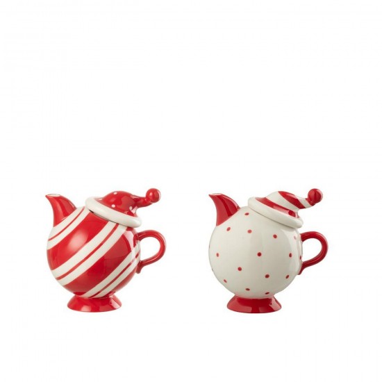 J-Line J Line théières Jolipa Théière Chapeau De Noël Dolomite Rouge Noël Blanc Assortiment De 2.