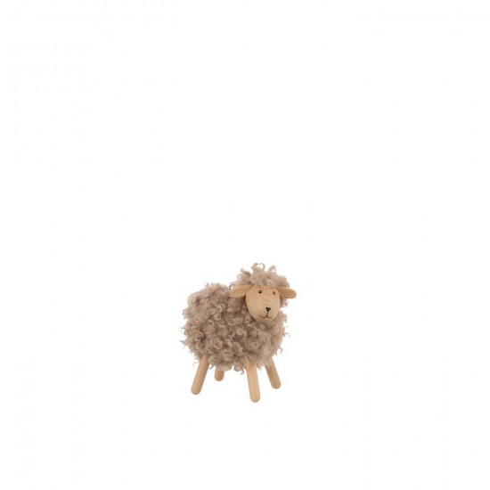 J-Line J Line moutons statuettes Jolipa Mouton Décoratif Bois De Hêtre Fausse Fourrure Naturel Beige Small.