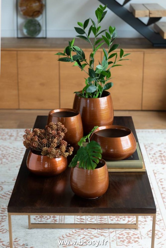 J-Line Mesa De Salon Rafi 3Partes Hierro/Madera De Mango Oro/Marron Oscuro