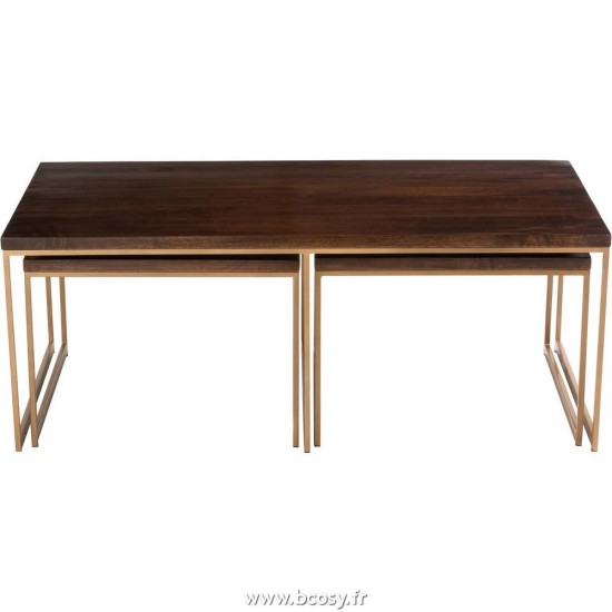 Jolipa Jline Table Salon Rafi 3Parties Fer Bois De Manguier Or Brun Fonce