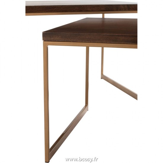 J-Line tables de salon basse Table Salon Rafi 3Parties Fer Bois De Manguier Or Brun Fonce