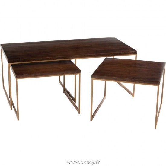 J Line Table Salon Rafi 3Parties Fer Bois De Manguier Or Brun Fonce 120 Jline 5591 by Jolipa 5591