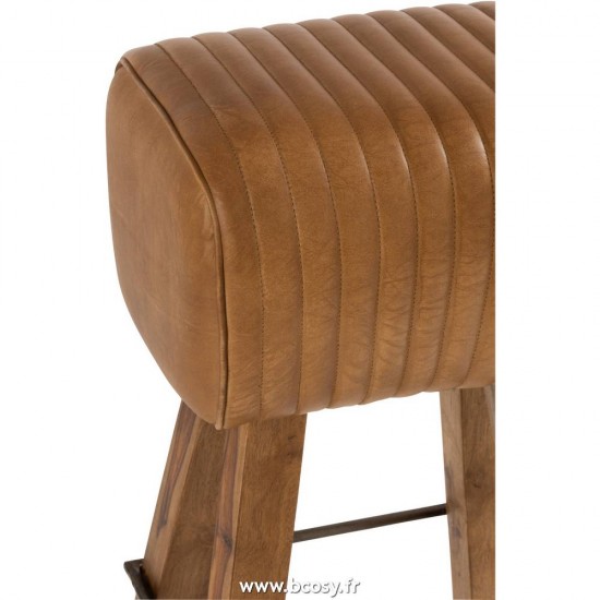 J-Line tabourets ronds Tabouret Gym Cuir Bois De Mangier Camel Naturel