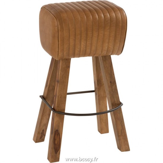 J Line Tabouret Gym Cuir Bois De Mangier Camel Naturel 75H Jline 5607 by Jolipa 5607