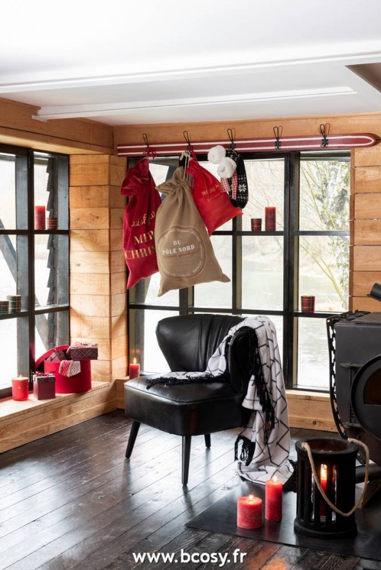 Jolipa Jline Portemanteau Ski 5 Crochets Bois Rouge Blanc