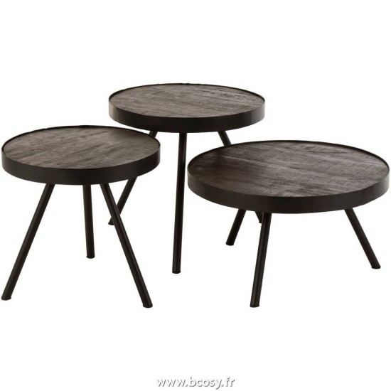 Jolipa Jline Table Gigogne Fien Bas Bois De Manguier Fer Brun Fonce Noir