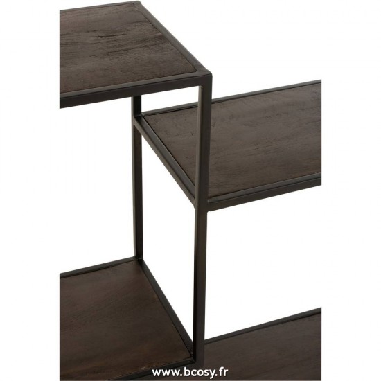 J-Line armoires etageres rayons ouvertes Etagere Fien 10 Planches Bois De Manguier Fer Brun Fonce Noir