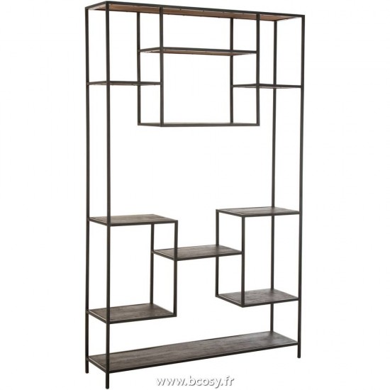 J Line Etagere Fien 10 Planches Bois De Manguier Fer Brun Fonce Noir 120 Jline 5637 by Jolipa 5637
