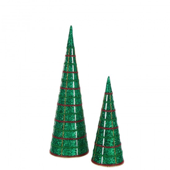 J-Line J Line cones de noel Jolipa Set De 2 Cône Fer Perles Vert Émeraude.