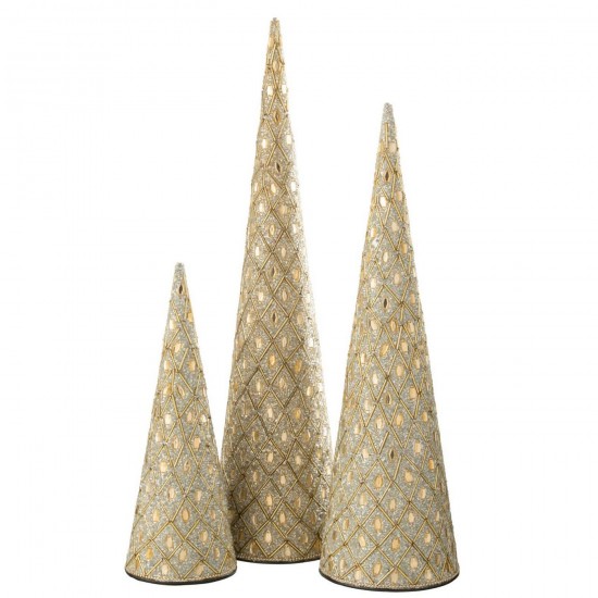 J-Line J Line cones de noel Jolipa Set De 3 Cône Fer Perles Blanc Doré.