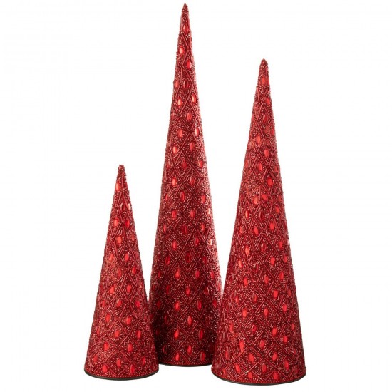 J-Line J Line cones de noel Jolipa Set De 3 Cône Fer Perles Rouge Noël.