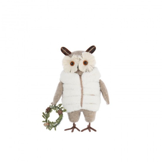 J-Line J Line hiboux statuettes Jolipa Hibou Manteau Polyester Beige Blanc Large.