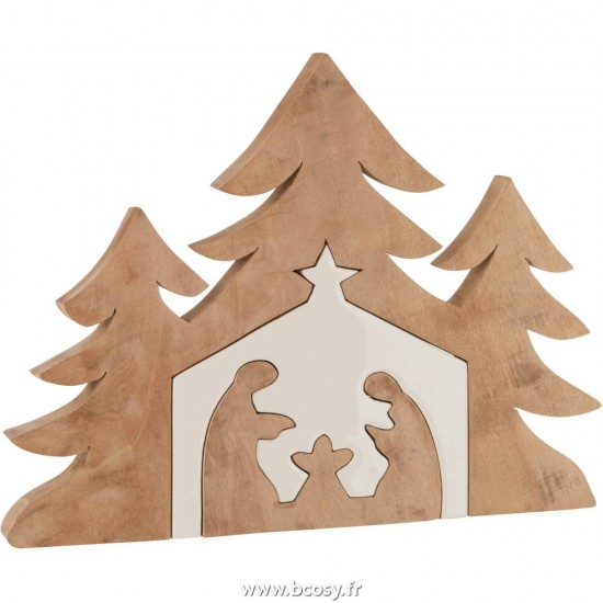 J-Line crèches de Noël Jolipa Jline Creche De Noel Arbre De Noel Puzzle Bois De Mangier Blanc Naturel