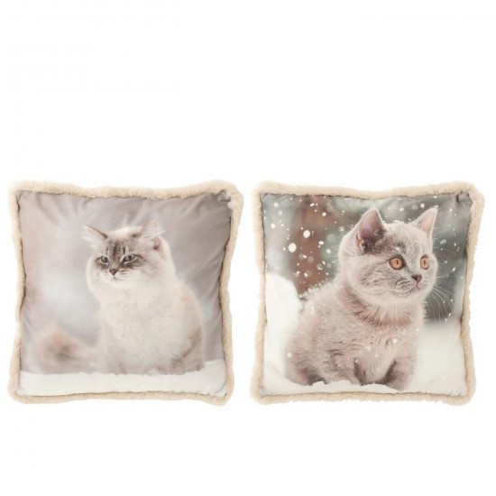 J-Line J Line coussins Jolipa Coussin Chat Polyester Grège Blanc Cassé Large Assortiment De 2.