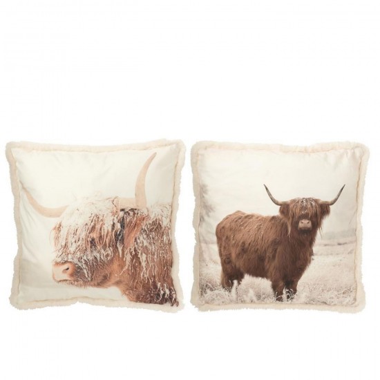 J-Line J Line coussins Jolipa Coussin Yack Polyester Blanc Cassé Marron Large Assortiment De 2.