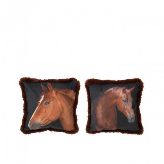 J-Line J Line coussins Jolipa Coussin Cheval Polyester Marron Small Assortiment De 2.