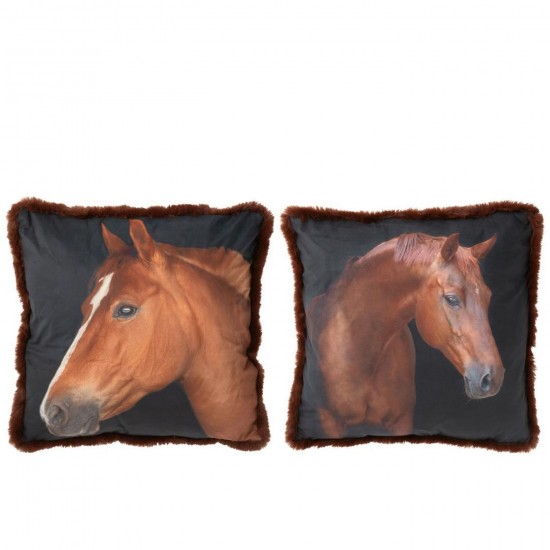 J-Line J Line coussins Jolipa Coussin Cheval Polyester Marron Large Assortiment De 2.