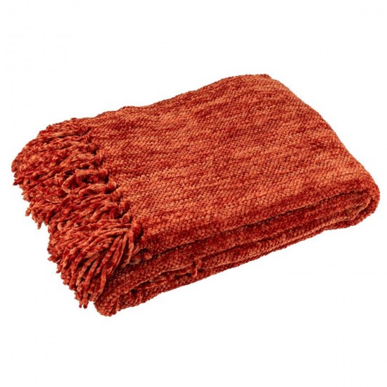 J-Line J Line Jolipa Couverture Chenille Polyester Rouille.
