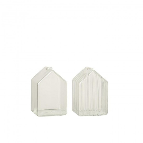 J-Line J Line Maisons Jolipa Maison Plain Ligné Verre Transparent Small Assortiment De 2.