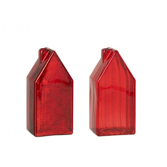 J-Line J Line Maisons Jolipa Maison Verre Rouge Noël Large Assortiment De 2.