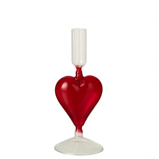 J-Line J Line Porte bougies Porte bougies Jolipa Chandelier Cœur Verre Transparent Rouge.