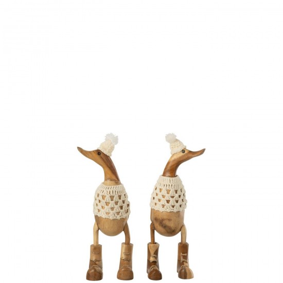 J-Line J Line canards statuettes Jolipa Canard Crochet Bois D Albasia Naturel Blanc Assortiment De 1.