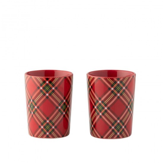 J-Line J Line boites Jolipa Boite De 2 Tasse Plaid Céramique Rouge.