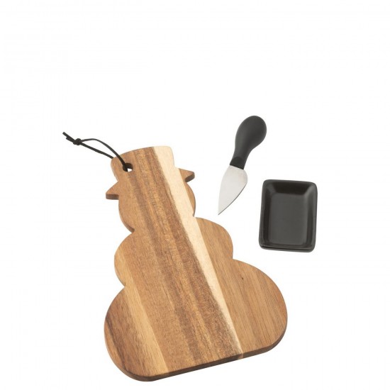 J-Line J Line planches à découper Jolipa Plateau À Fromage Couteau À Fromage Bonhomme De Neige Tableau Noir Naturel.