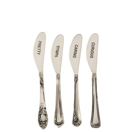 J-Line J Line couverts Jolipa Boite De 4 Couverts Laiton Argenté.