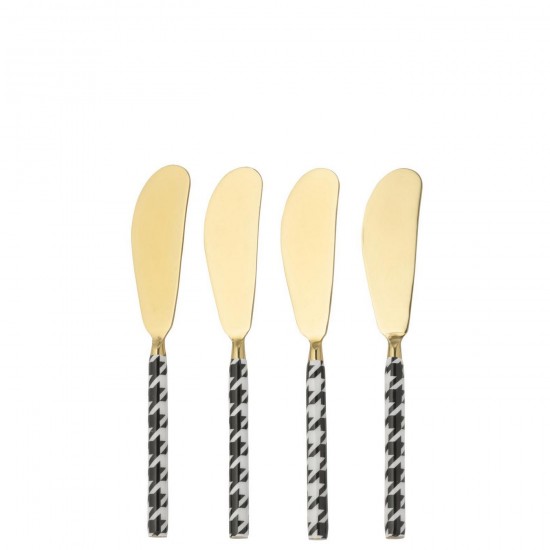 J-Line J Line couverts Jolipa Boite De 4 Couverts Pied De Poule Acier Inoxydable Doré.