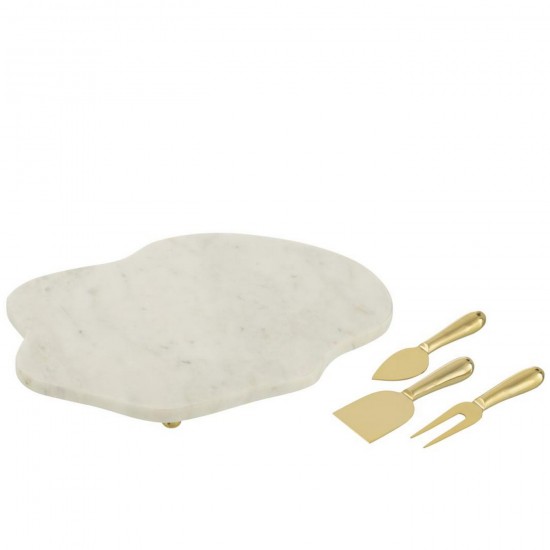 J-Line J Line planches à découper Jolipa Plateau À Fromage Couteau À Fromage Irrégulier Marbre Blanc Doré.