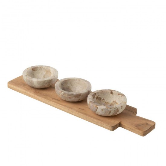 J-Line J Line assiettes de mise en bouche Jolipa Set À Épices Marbre Naturel Beige.